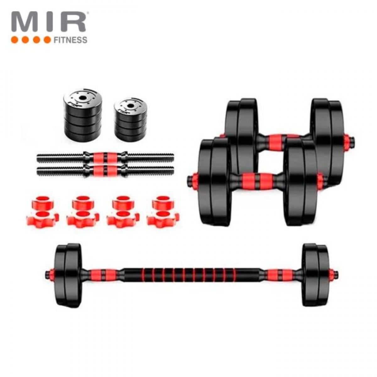 Set de 10kg Plastico c/2 Mancuernas a Rosca Plasticas y Barra Art SM10 MIR