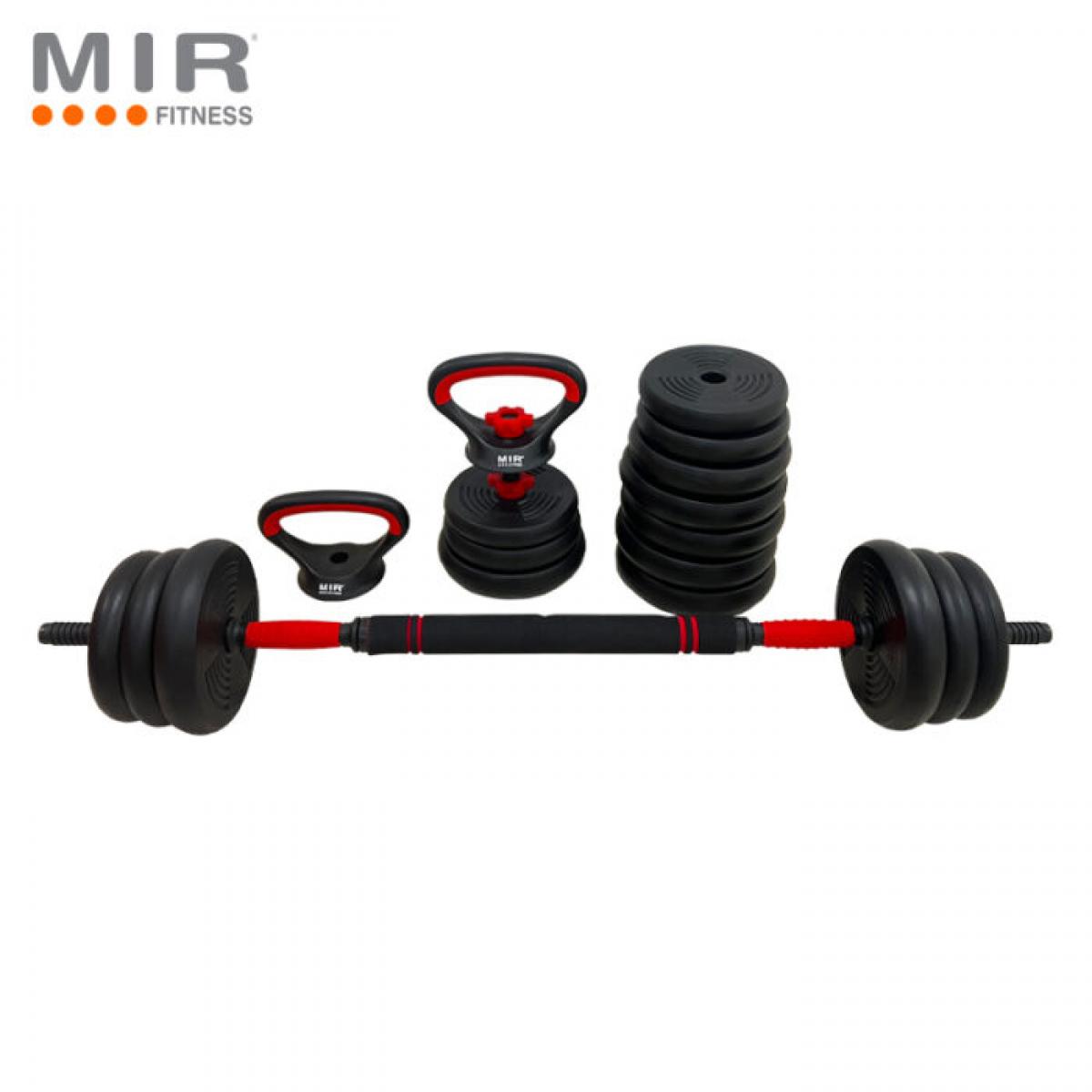 Set de 30kg Plastico c/Kettlebell, Push Up, Mancuernas a Rosca y Barra Art SK30 MIR